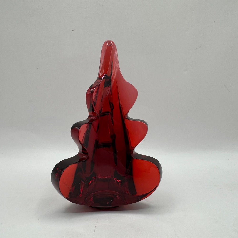 Baccarat Crystal Christmas Tree Figurine Red France Signed with Box